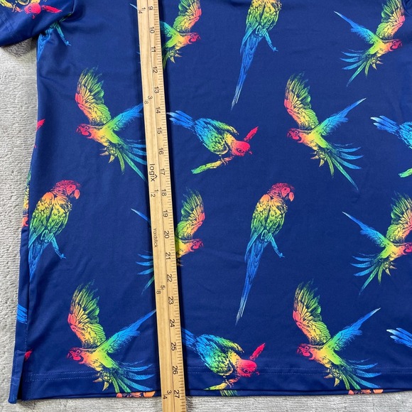 Birdie Bound Polo Shirt Mens Small Blue Parrot Golf Stretch Preppy Light Topical - Picture 5 of 10